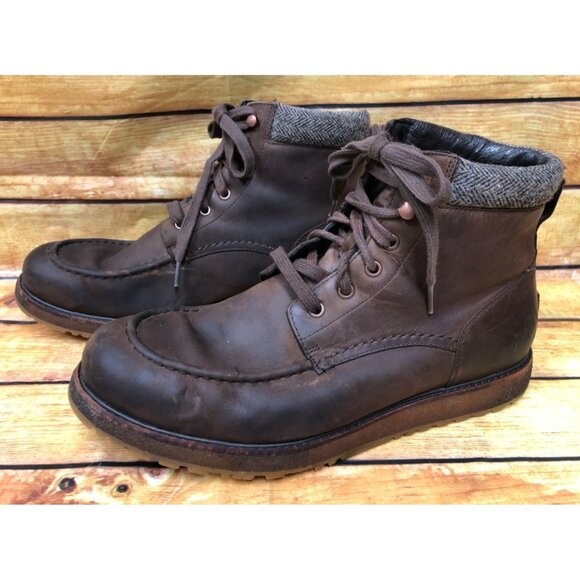 UGG Merrick Brown Leather Lace Up Boots 1009227 Mens 11.5 (s6c2) - Picture 1 of 10
